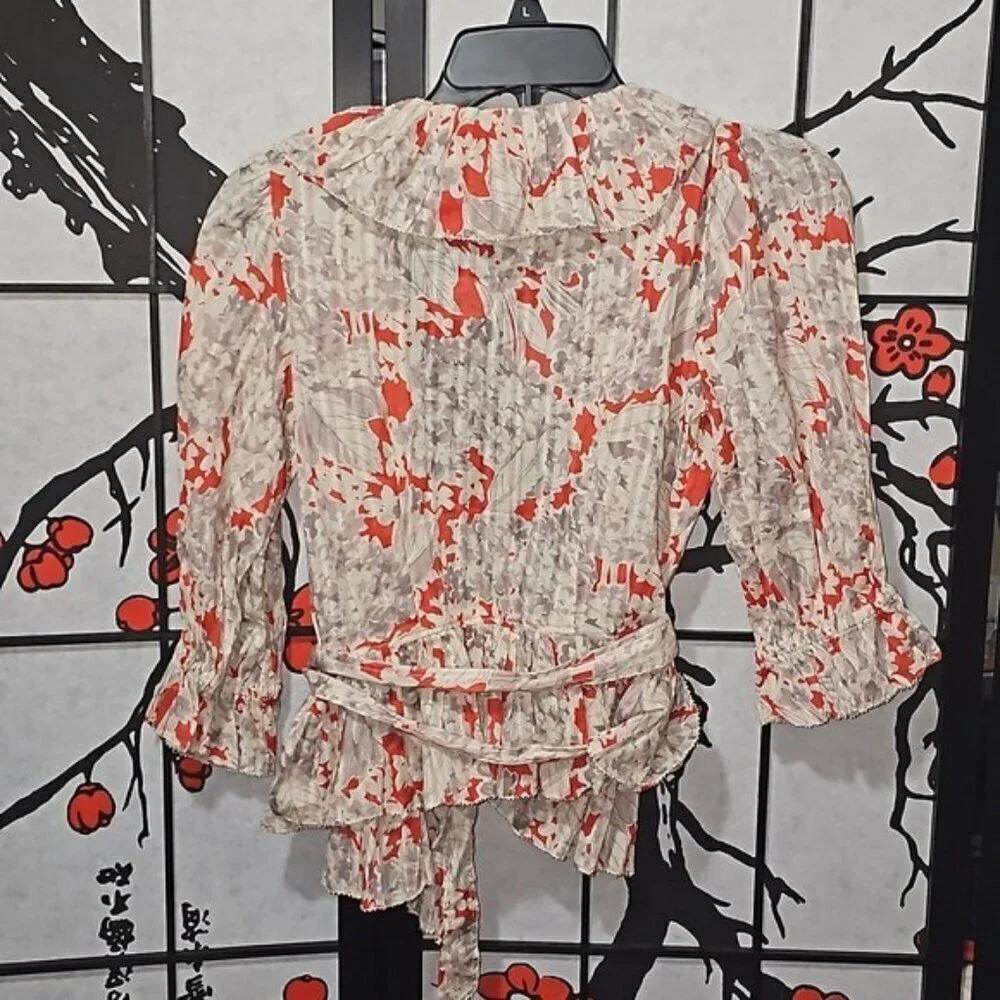 Polo Ralph Lauren Ruffled Floral Cotton Wrap Top Size XS NWT